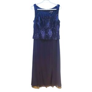 Alex Evenings Sequin Formal Dress Sleeveless Maxi Gown Party Navy Blue 8